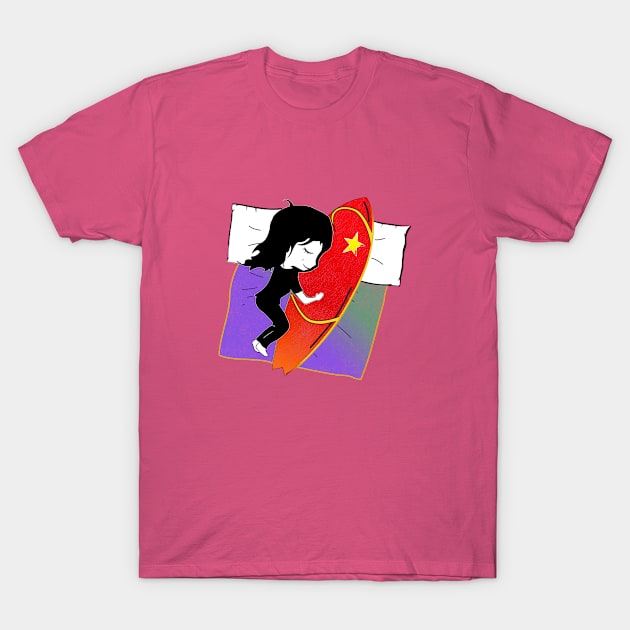 Girl sleeping with surf board T-Shirt by French Salsa